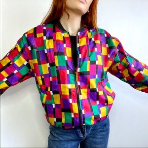 Vintage 80s Colorblock Rainbow Windbreaker Bomber